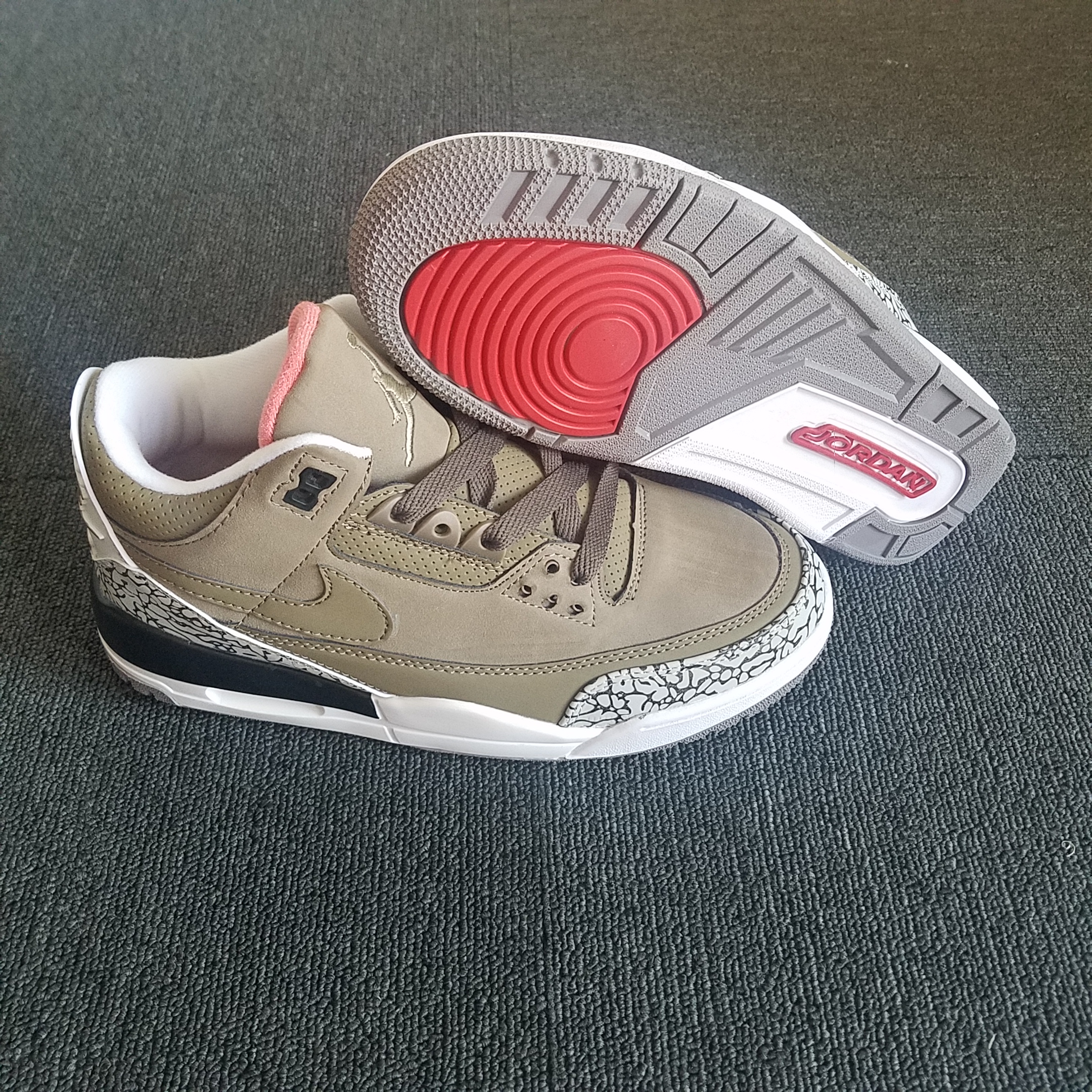 New Air Jordan 3 Light Brown Grey Red Shoes - Click Image to Close